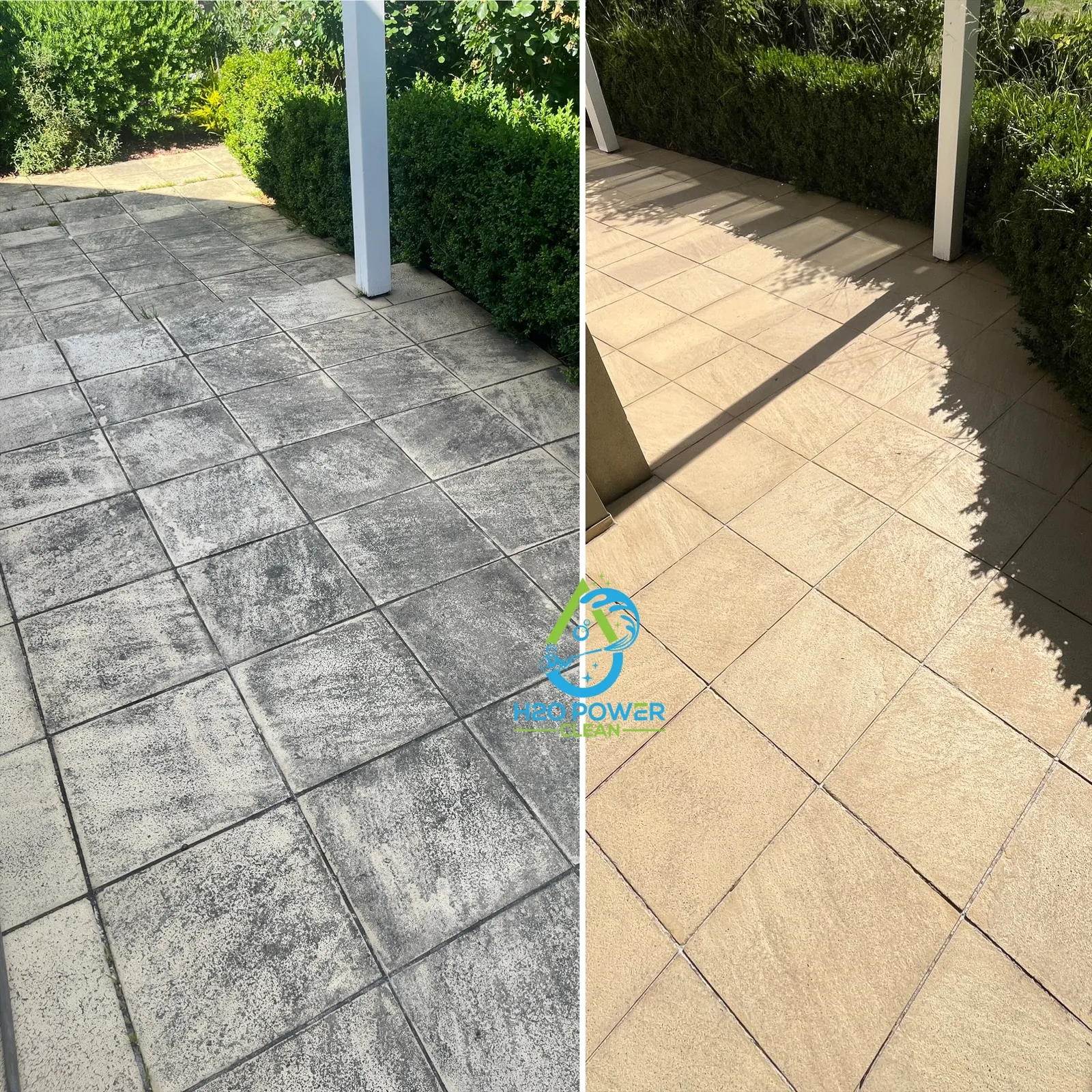 Pavers and tile pressure washing before and after